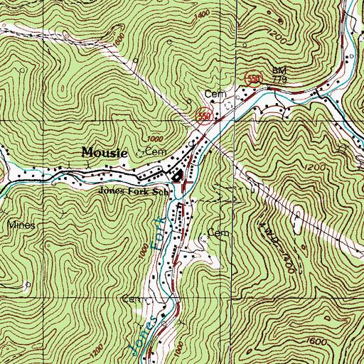 Topographic Map of Ball Branch School, KY