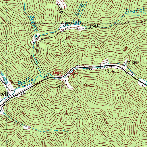 Topographic Map of Balls Fork Church (historical), KY