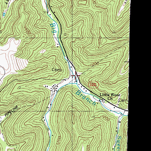 Topographic Map of Big Branch of Troublesome School, KY