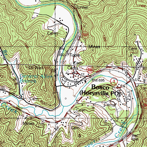 Topographic Map of Bosco School, KY