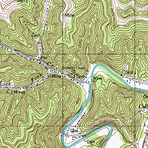 Topographic Map of Sookeys Creek Church, KY