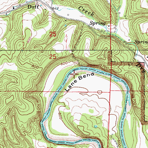 Topographic Map of Lane Bend, AR