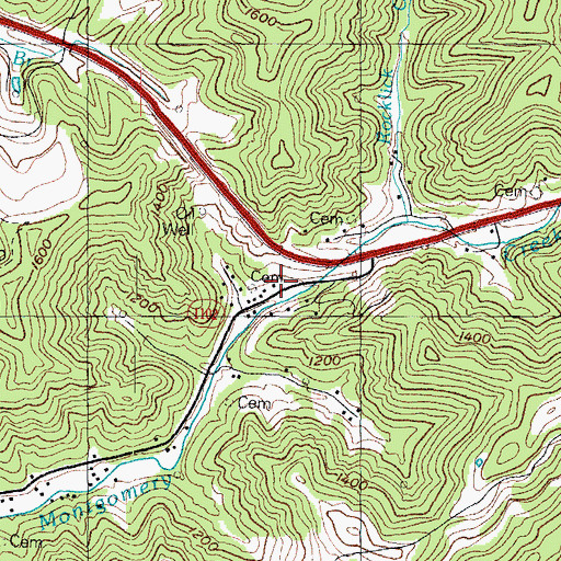 Topographic Map of Lower Montgomery Creek School, KY