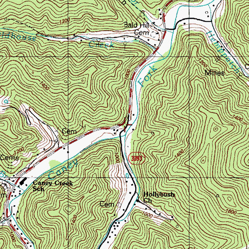 Topographic Map of Mouth of Hollybush School (historical), KY