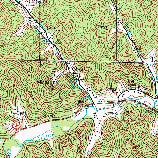 Topographic Map of Salyers Branch School, KY