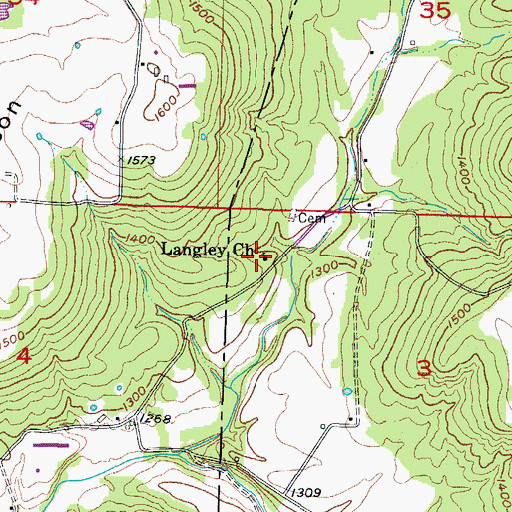 Topographic Map of Langley Church, AR