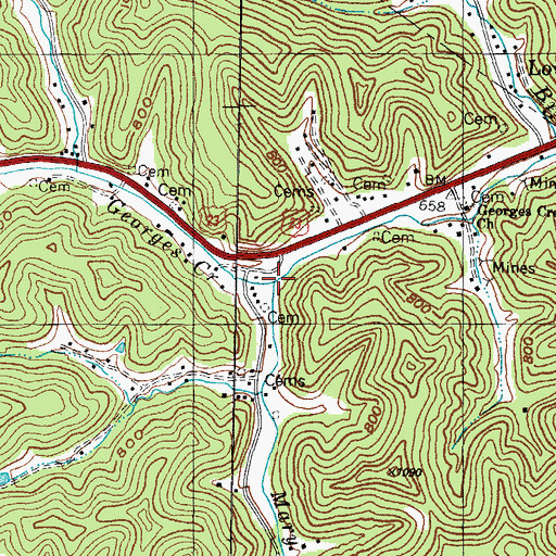 Topographic Map of Mary Branch, KY