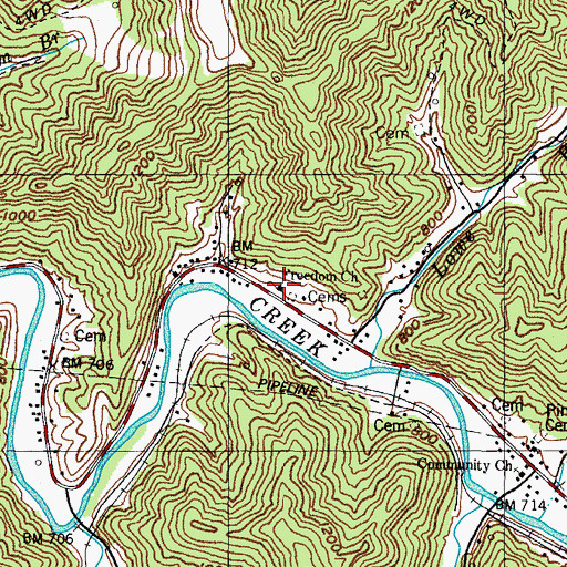 Topographic Map of Freedom Church, KY