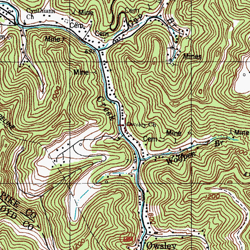 Topographic Map of Owsley Church, KY