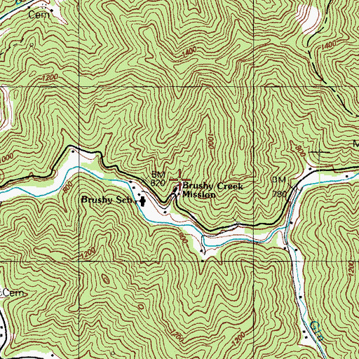 Topographic Map of Brushy Creek Mission, KY