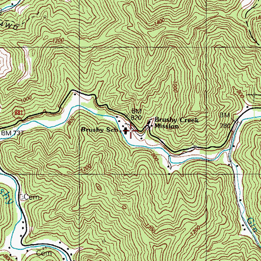 Topographic Map of Brushy School, KY
