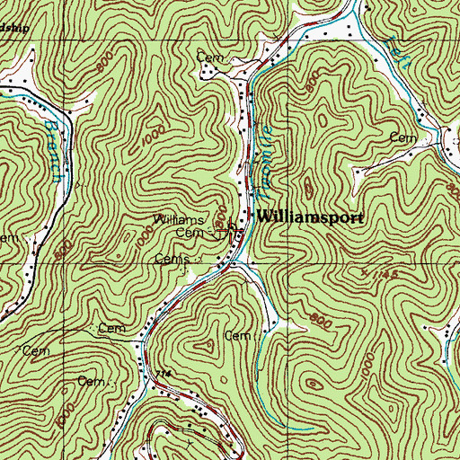 Topographic Map of Williams Cemetery, KY