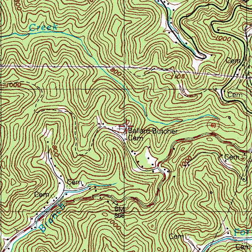 Topographic Map of Ballard-Butcher Cemetery, KY