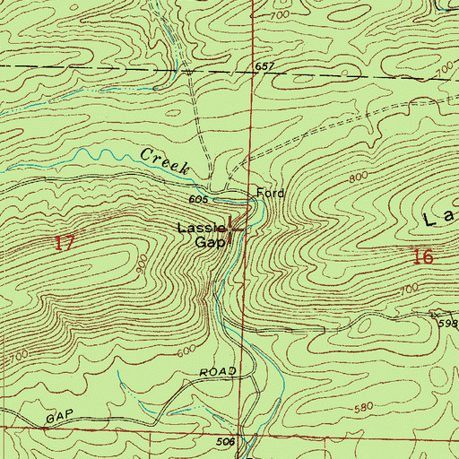 Topographic Map of Lassie Gap, AR