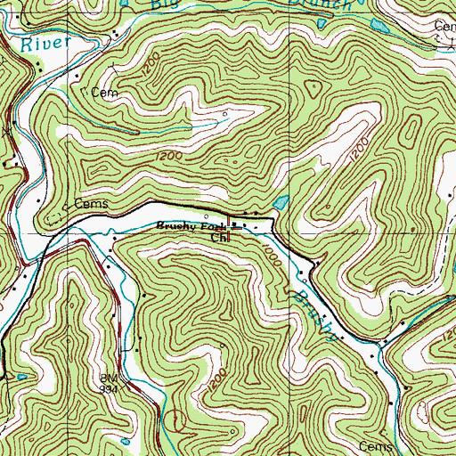 Topographic Map of Brushy Fork Church, KY
