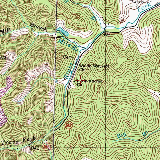 Topographic Map of Little Rachel Church, KY