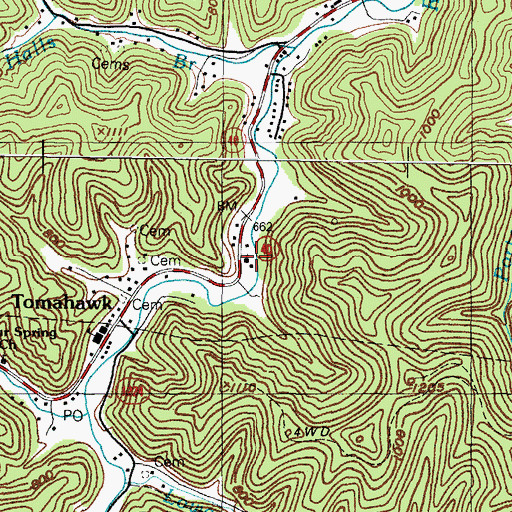 Topographic Map of Tomahawk Freewill Baptist Church, KY