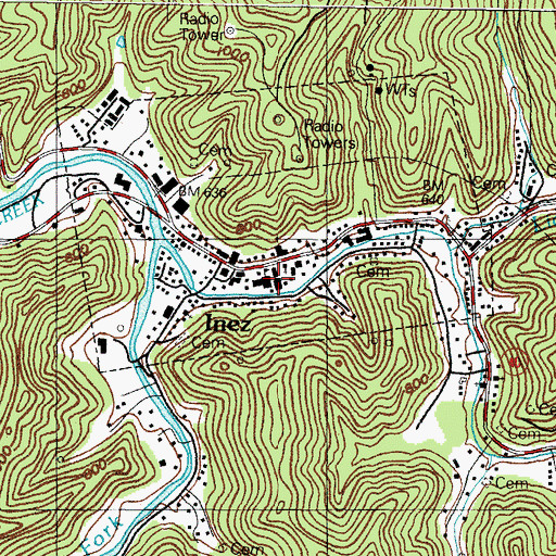 Topographic Map of Inez Middle School, KY
