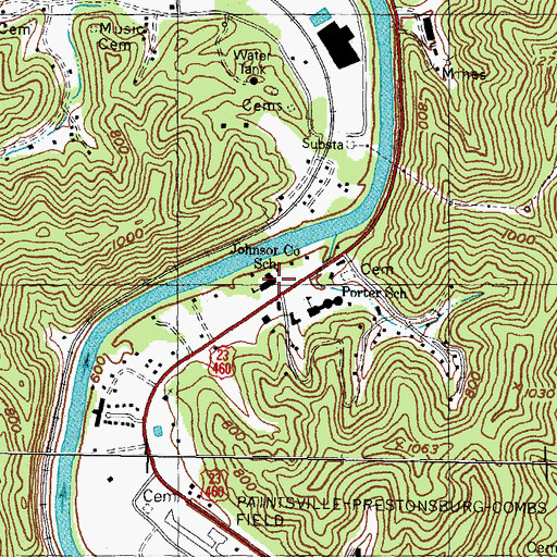 Topographic Map of Johnson County School, KY