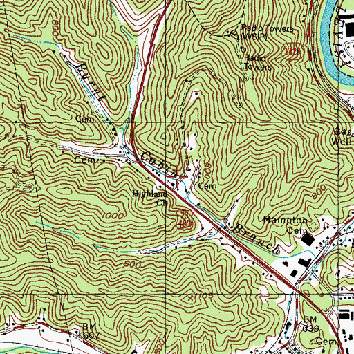 Topographic Map of Highland Church, KY