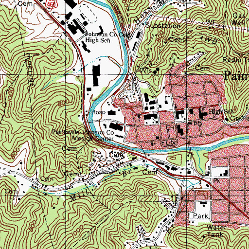Topographic Map of Paintsville-Johnson County Medical Center, KY