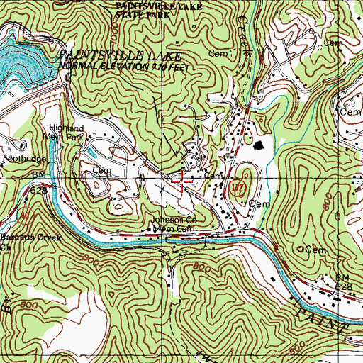 Topographic Map of Johnson County Memorial Cemetery, KY