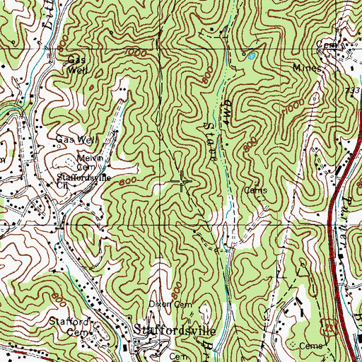 Topographic Map of Staffordsville Church, KY