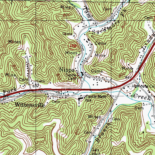 Topographic Map of Castle Cemetery, KY