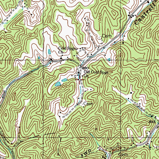 Topographic Map of Old Cold Springs United Baptist Church, KY