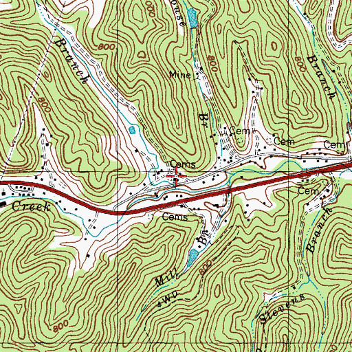 Topographic Map of Walnut Grove Freewill Baptist Church, KY
