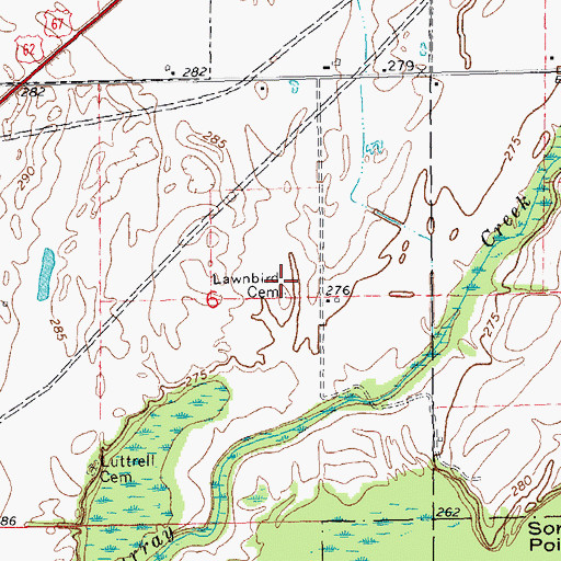 Topographic Map of Lawnbird Cemetery, AR