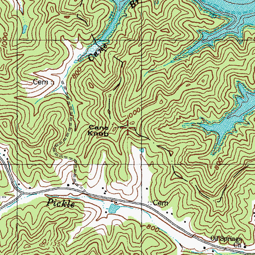 Topographic Map of Cane Knob, KY