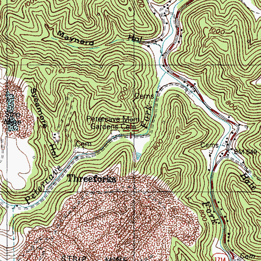 Topographic Map of Petercave Memorial Cemetery, KY