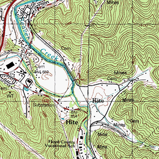 Topographic Map of Floyd County Vocational School, KY