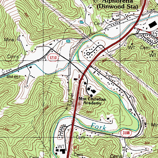 Topographic Map of Mountain Christian Academy, KY