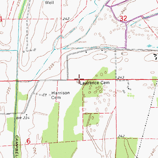Topographic Map of Lawrence Cemetery, AR
