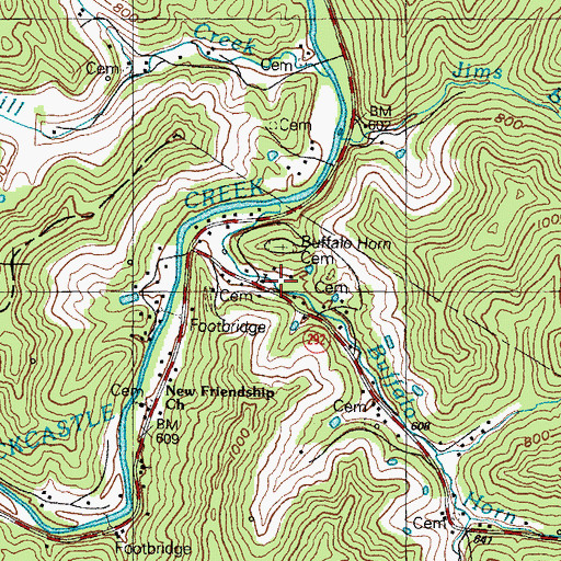 Topographic Map of Buffalo Horn School (historical), KY