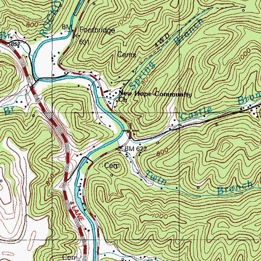 Topographic Map of Castle School, KY