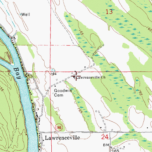 Topographic Map of Lawrenceville Church, AR