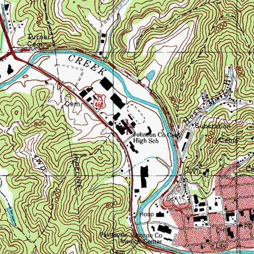 Topographic Map of Johnson County Central High School, KY
