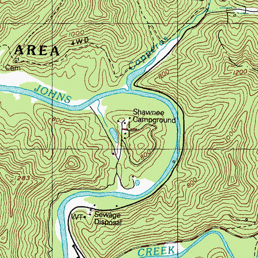 Topographic Map of Shawnee Campground, KY