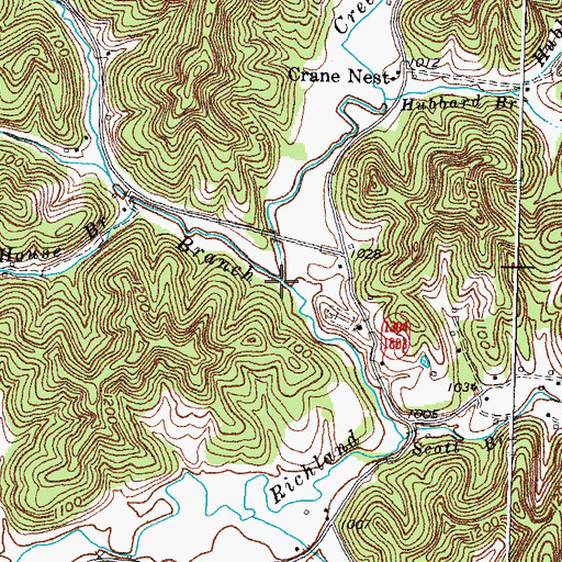 Topographic Map of Hunting Shirt Branch, KY