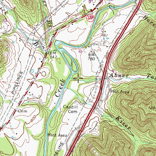 Topographic Map of Abner Tackett Branch, KY