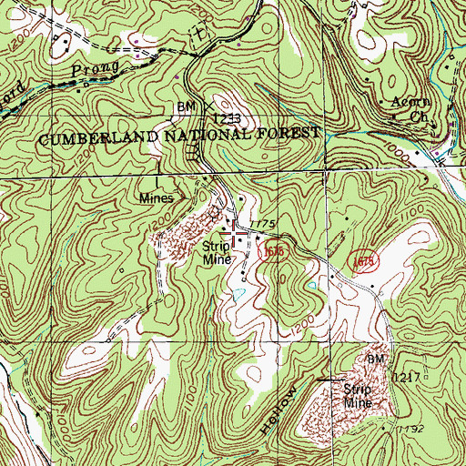 Topographic Map of Acorn School, KY