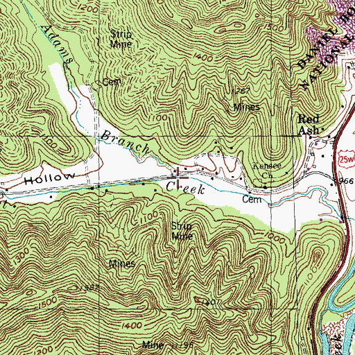 Topographic Map of Adams Branch, KY