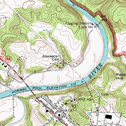 Topographic Map of Alexander Cemetery, KY