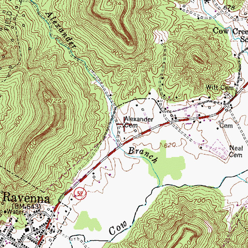 Topographic Map of Alexander Cemetery, KY