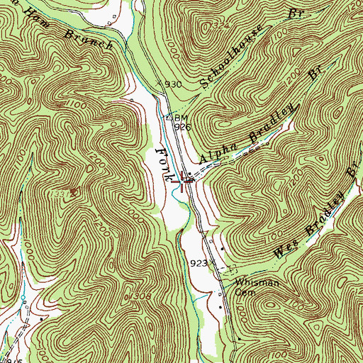 Topographic Map of Alpha Bradley Branch, KY