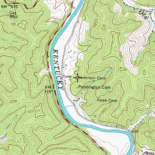 Topographic Map of Anderson Cemetery, KY