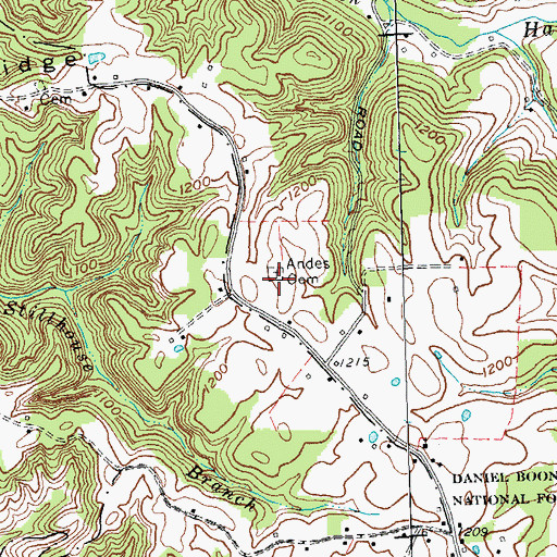 Topographic Map of Andes Cemetery, KY